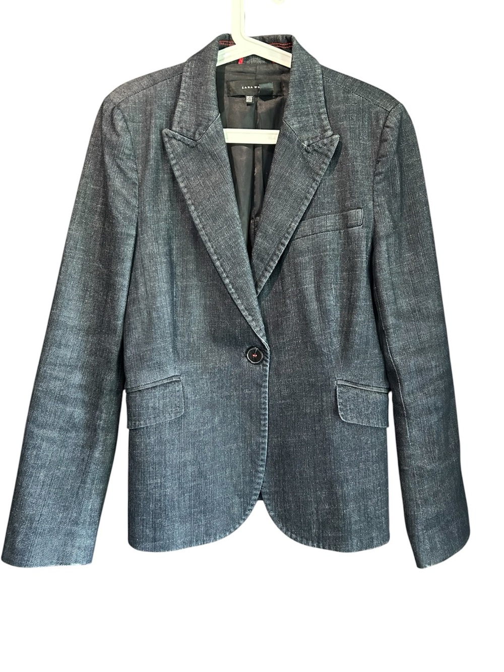Zara Women's Gray Denim-Effect Single-Button Blazer